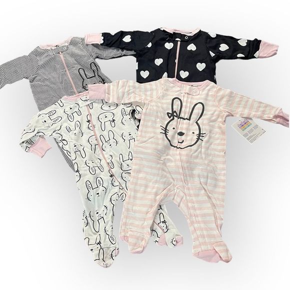 Title: GERBER Bunny Sleep N’ Play 4 Pack Size Newborn NWT - Picture 2 of 8